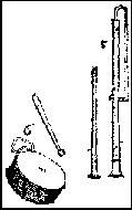 Flautas de tres agujeros tenor y bajo y tamboril, según "Syntagma Musicum" de Praetorius - 1618